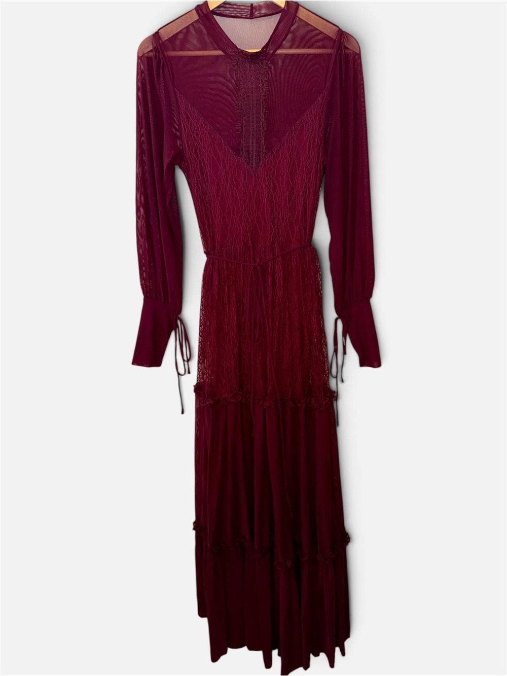 BlackMilk Burgundy Lace Maxi Dress Midnight Ritual Sheer Mesh Long Sleeve M NWOT - Picture 2 of 12